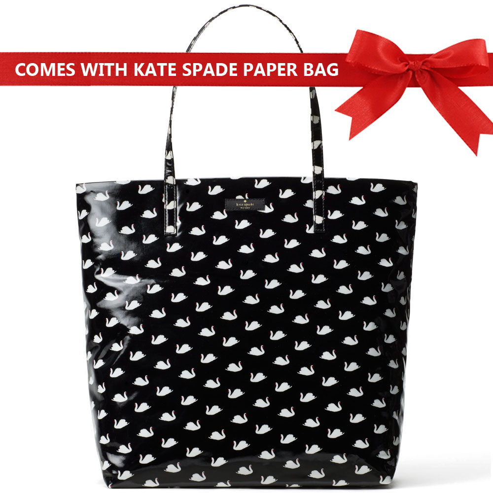 Kate Spade Shoulder Bag Tote Daycation Bon Shopper Tote Black / White Small Swans # WKRU4670