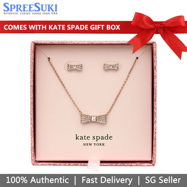 Kate Spade Ready Set Bow Pendant And Studs Boxed Set Clear / Rose Gold # O0RU2938