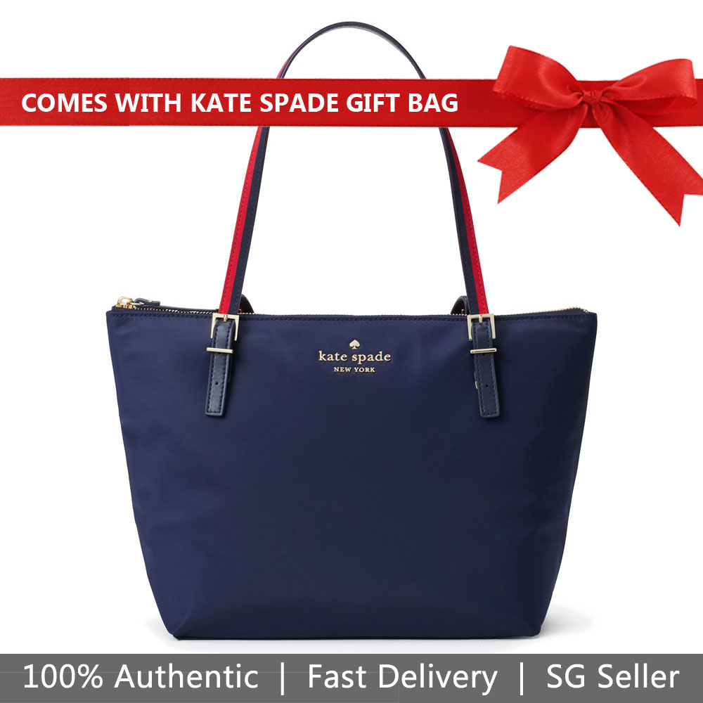Kate Spade Tote With Gift Bag Watson Lane Varsity Stripe Small Maya Shoulder Bag Navy Dark Blue # PXRU9024