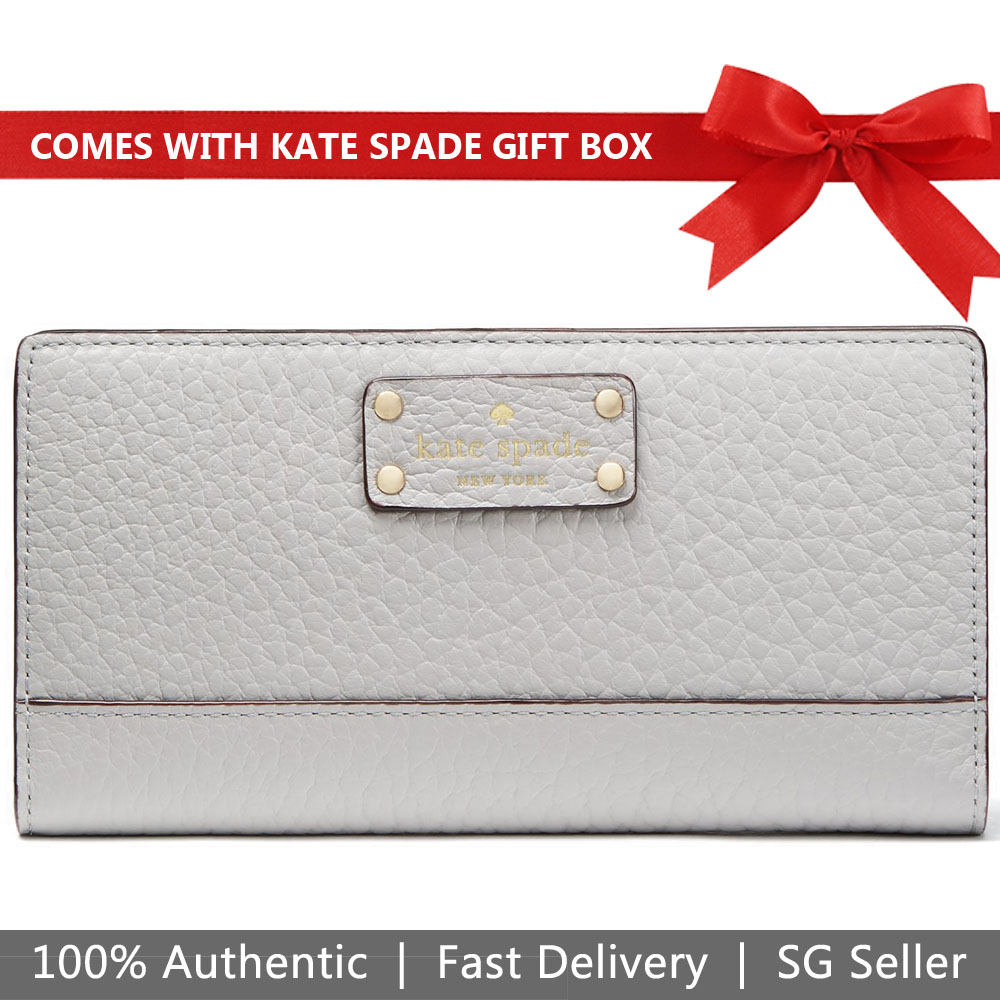 Kate Spade Wallet In Gift Box Bay Street Stacy Stone Ice Grey # WLRU2642