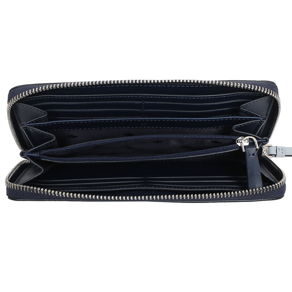 Kate Spade Wallet In Gift Box Cameron Large Continental Zip Around Wal Navy Dark Blue / Light Blue # WLRU5449