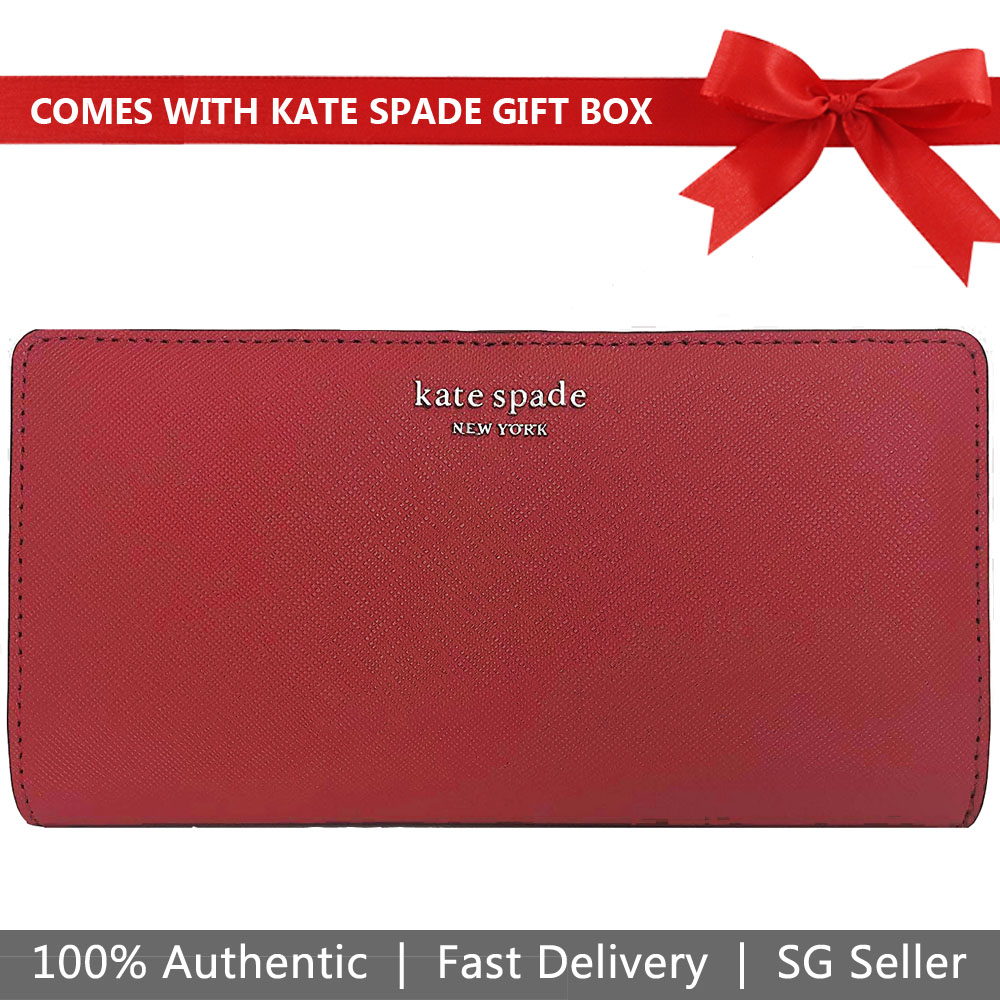 Kate Spade Wallet In Gift Box Cameron Large Slim Bifold Wallet Hot Chili Red # WLRU5444