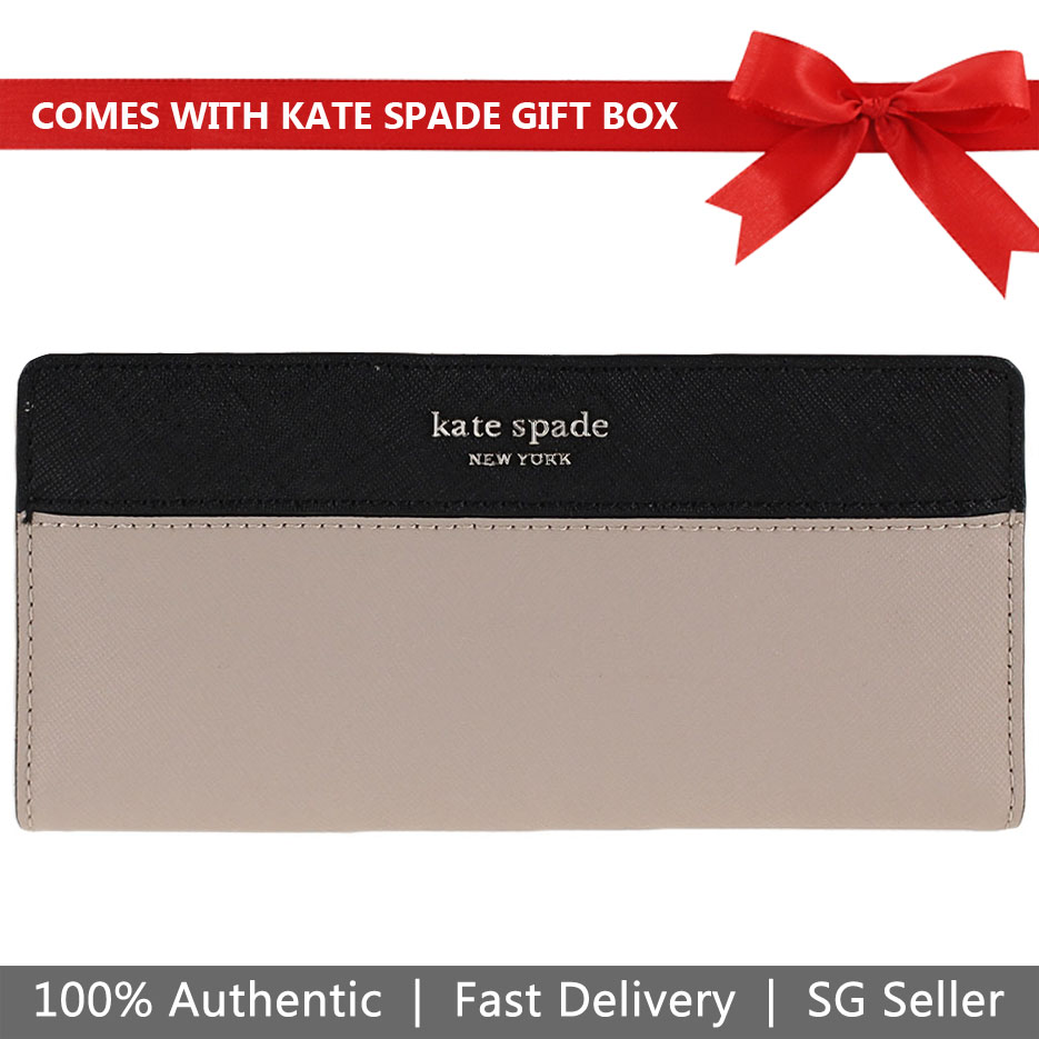 Kate Spade Wallet In Gift Box Cameron Large Slim Bifold Wallet Medium Wallet Warm Beige Nude / Black # WLRU5463
