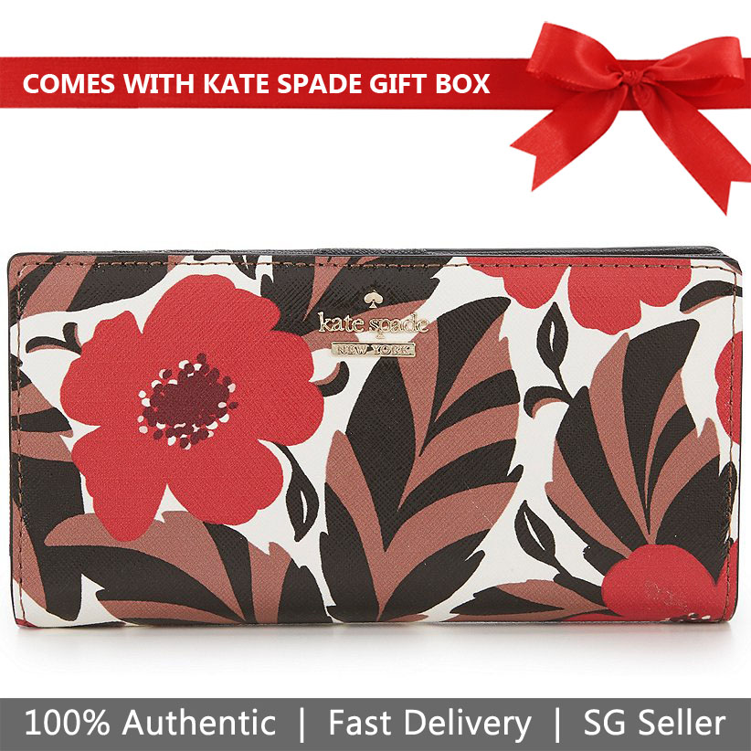 Kate Spade Wallet In Gift Box Cameron Street Poppy Field Stacy Medium Wallet Floral # PWRU6443