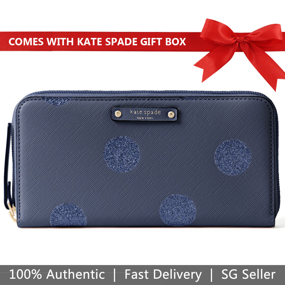 Kate Spade Wallet In Gift Box Haven Lane Neda French Navy Dark Blue # WLRU2695