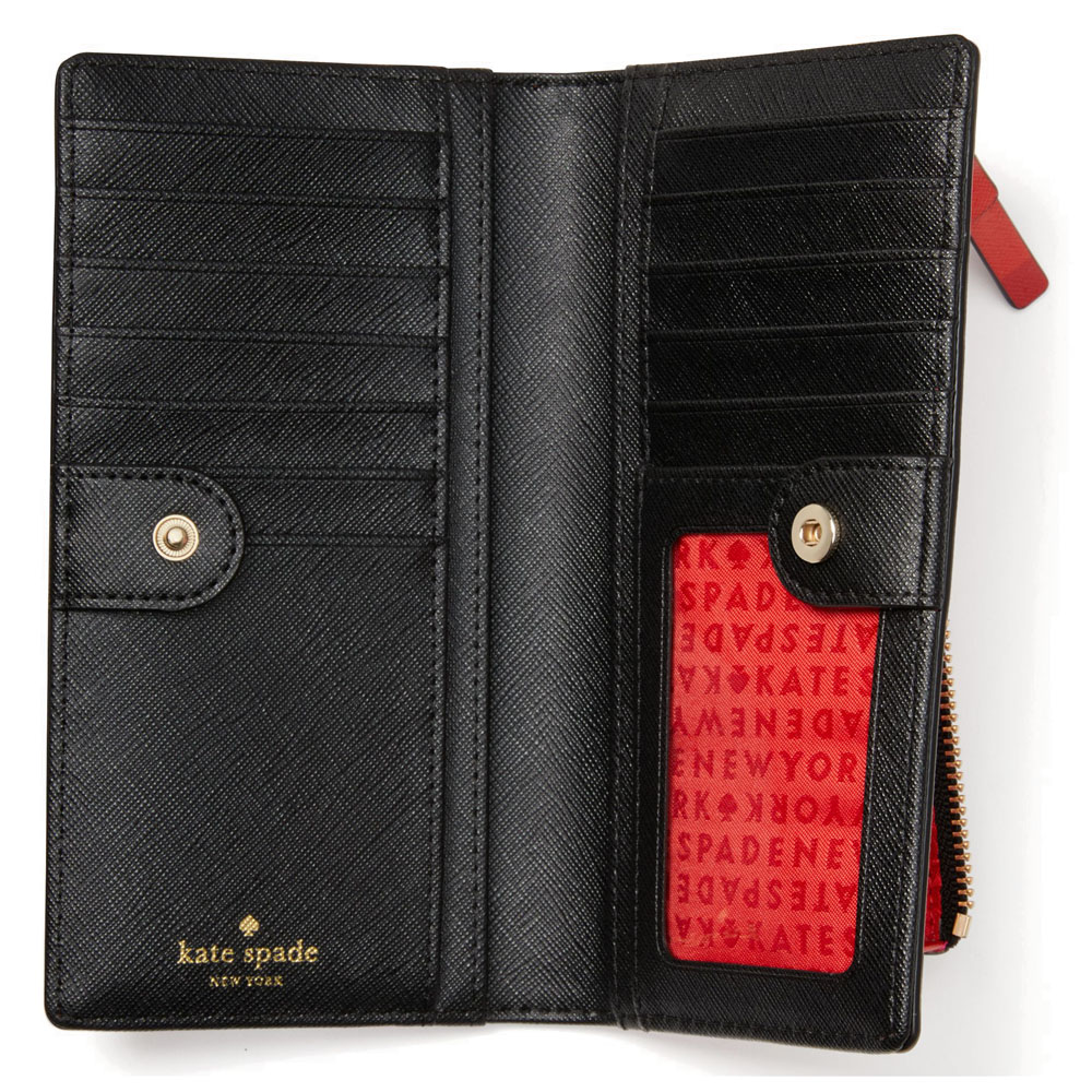 Kate Spade Wallet In Gift Box Laurel Way Bonita Stripe Stacy Medium Wallet Black Red Pink # WLRU4891