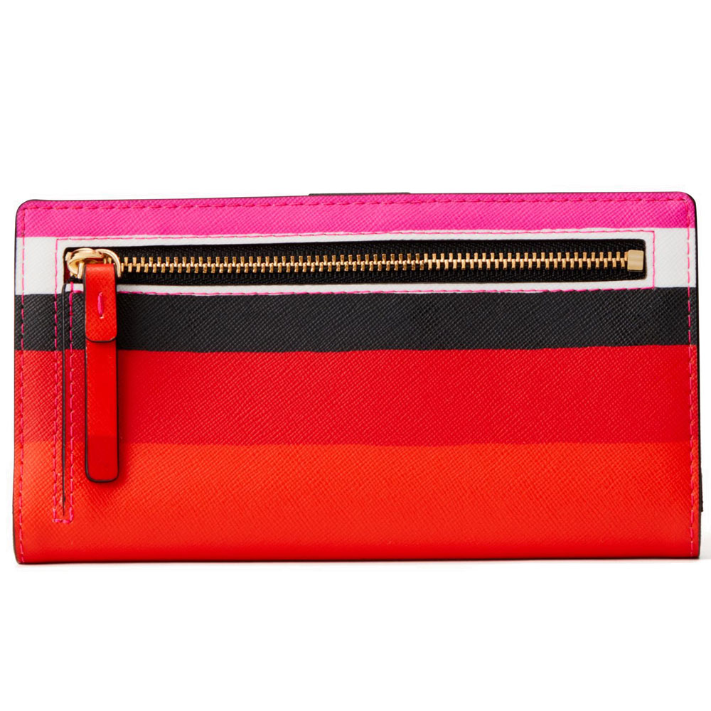 Kate Spade Wallet In Gift Box Laurel Way Bonita Stripe Stacy Medium Wallet Black Red Pink # WLRU4891