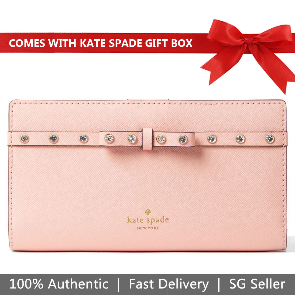 Kate Spade Wallet In Gift Box Laurel Way Jeweled Stacy Warm Vellum Beige Nude Pink # WLRU5192