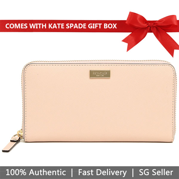 Kate Spade Wallet In Gift Box Laurel Way Neda Zip Around Continental Long Wallet Au Naturel Pink Beige Nude # WLRU2669