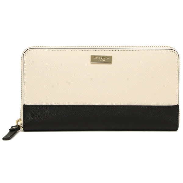 Kate Spade Wallet In Gift Box Laurel Way Neda Zip Around Continental Long Wallet Beige Off White / Black # WLRU2670