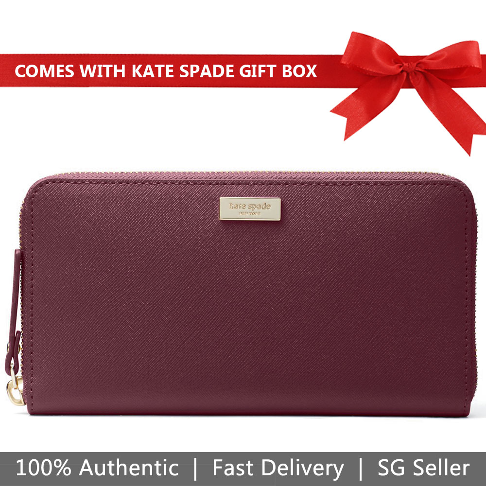 Kate Spade Wallet In Gift Box Laurel Way Neda Zip Around Continental Long Wallet Deep Plum Purple # WLRU2669