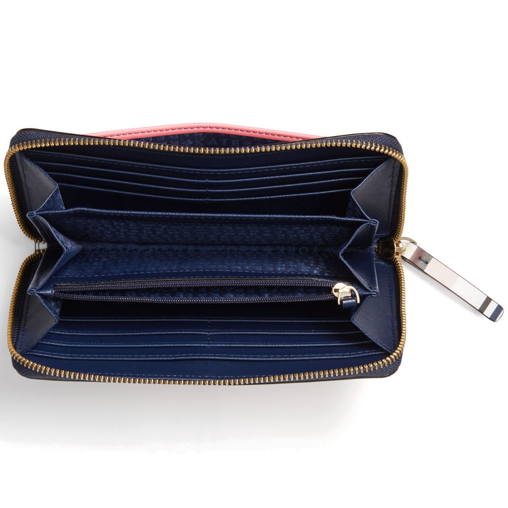 Kate Spade Wallet In Gift Box Laurel Way Neda Zip Around Continental Long Wallet Pink Stripe # WLRU4772