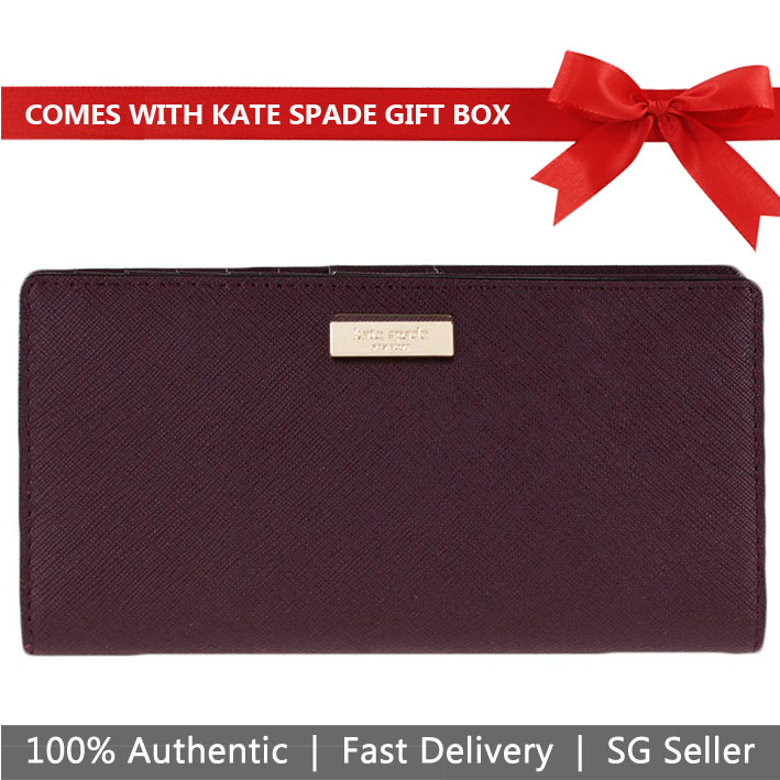 Kate Spade Wallet In Gift Box Laurel Way Stacy Medium Wallet Deep Plum Purple # WLRU2673