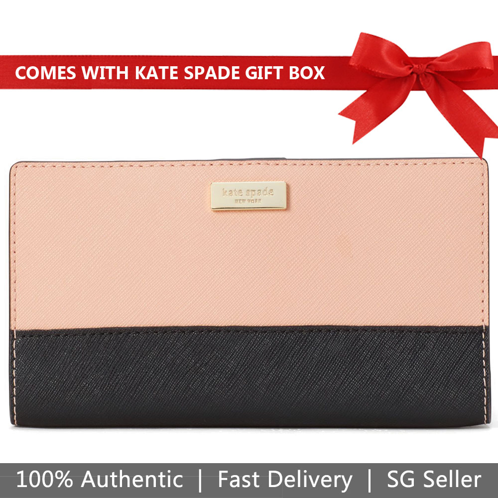 Kate Spade Wallet In Gift Box Laurel Way Stacy Medium Wallet Warmvellum Beige Nude / Black # WLRU2674