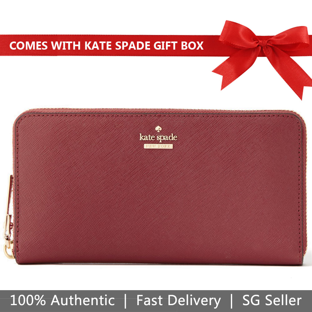 Kate Spade Wallet In Gift Box Long Wallet Cameron Street Lacey Sienna Red # PWRU5073
