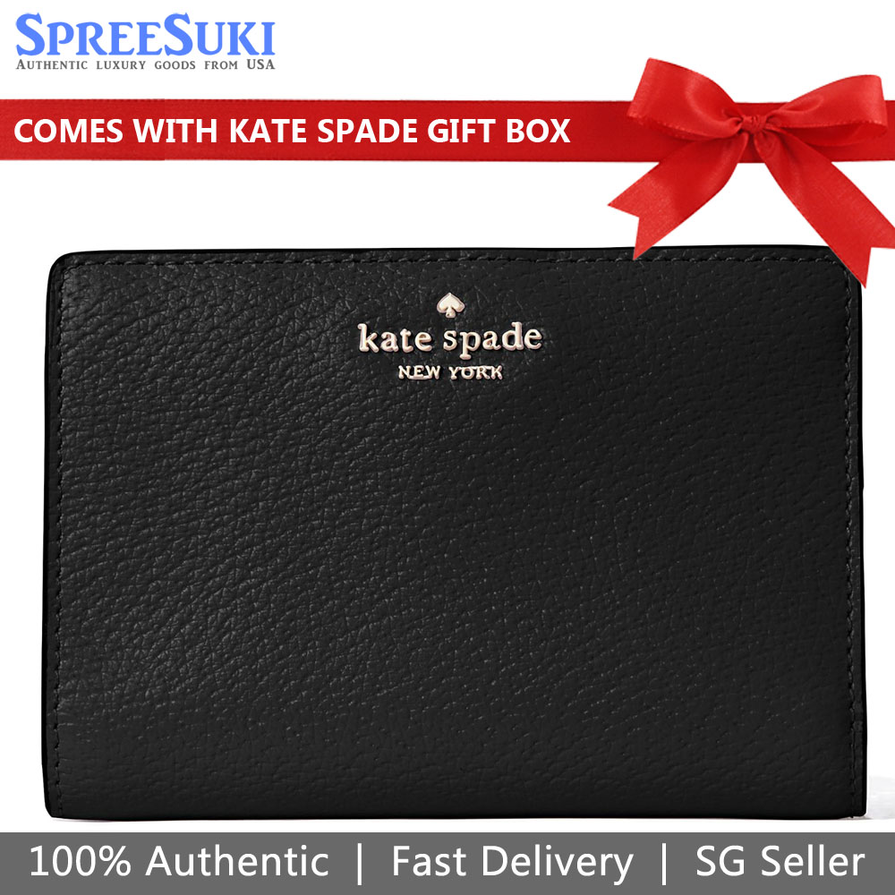 Kate Spade Wallet In Gift Box Medium Wallet Grove Street Tellie Black # WLRU6071