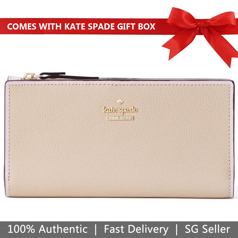 Kate Spade Wallet In Gift Box Patterson Drive Painted Edge Braylon Warm Beige / Blush Lilac # WLRU5392