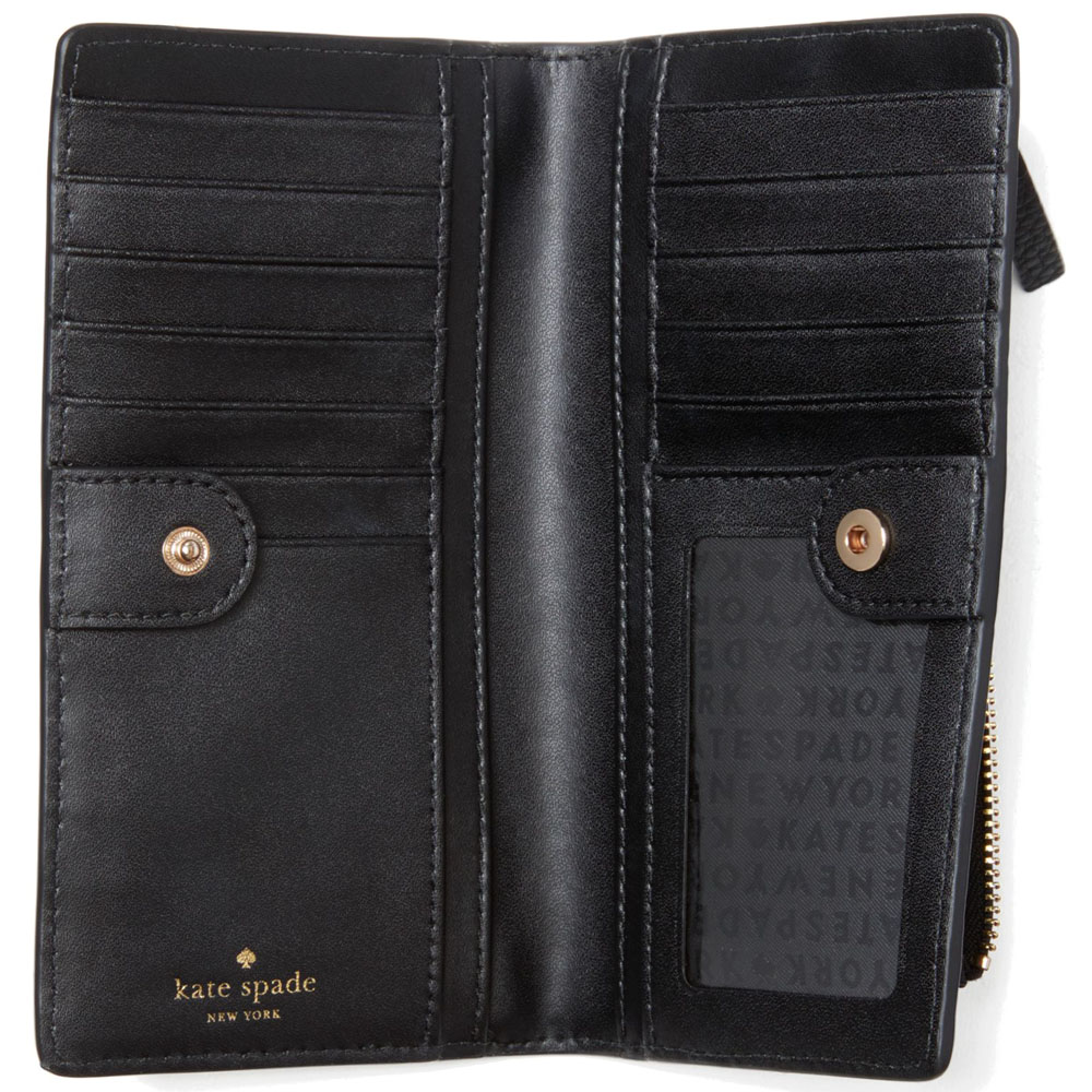 Kate Spade Wallet In Gift Box Serrano Place Pearl Stacy Medium Wallet Black # WLRU5202