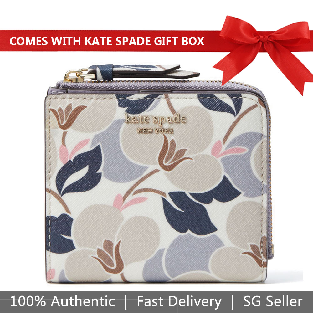 Kate Spade Wallet In Gift Box Small L-Zip Bifold Wallet Small Wallet Neutral Multi Lilac Purple # WLRU5410