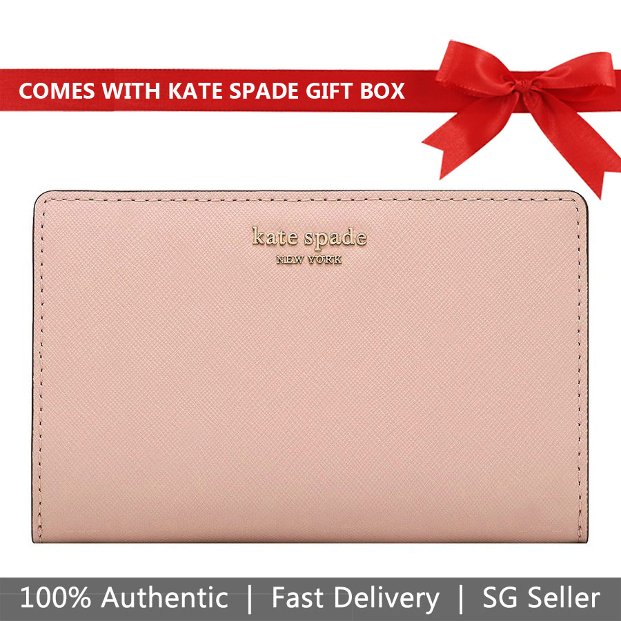 Kate Spade Wallet In Gift Box Cameron Street Medium Bifold Wallet Warm Vellum Nude Beige # WLRU5440