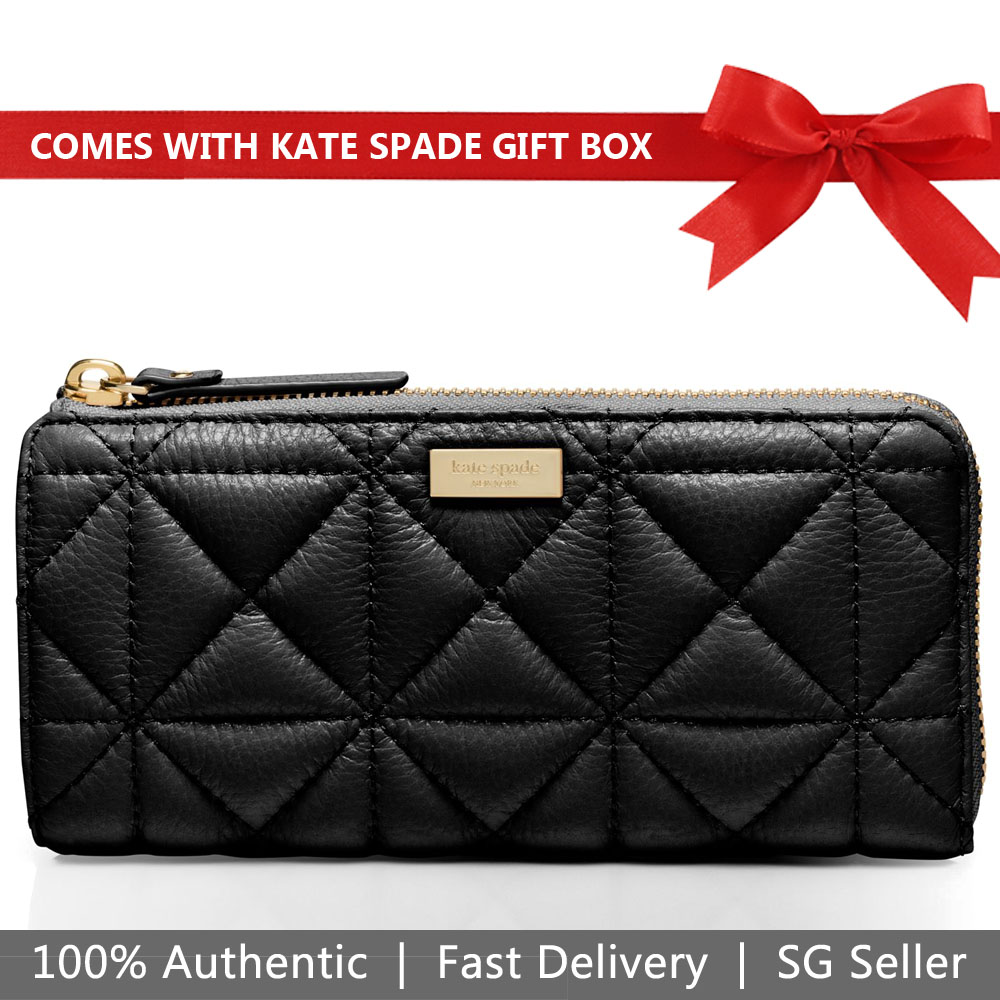 Kate Spade Wallet In Gift Box Whitaker Place Nisha Quilted Leather Black # WLRU2238