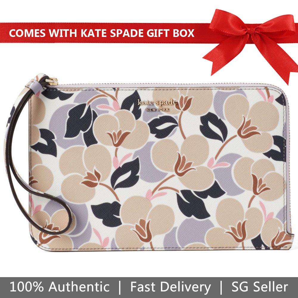 Kate Spade Wristlet In Gift Box Cameron Large L-Zip Wristlet Breezy Floral # WLRU5421