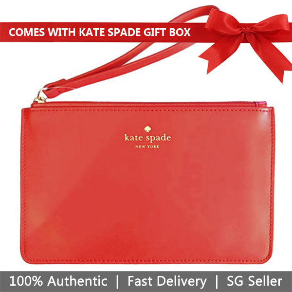 Kate Spade Wristlet In Gift Box White Street Eli Wristlet Prickly Pear Red # WLRU4899