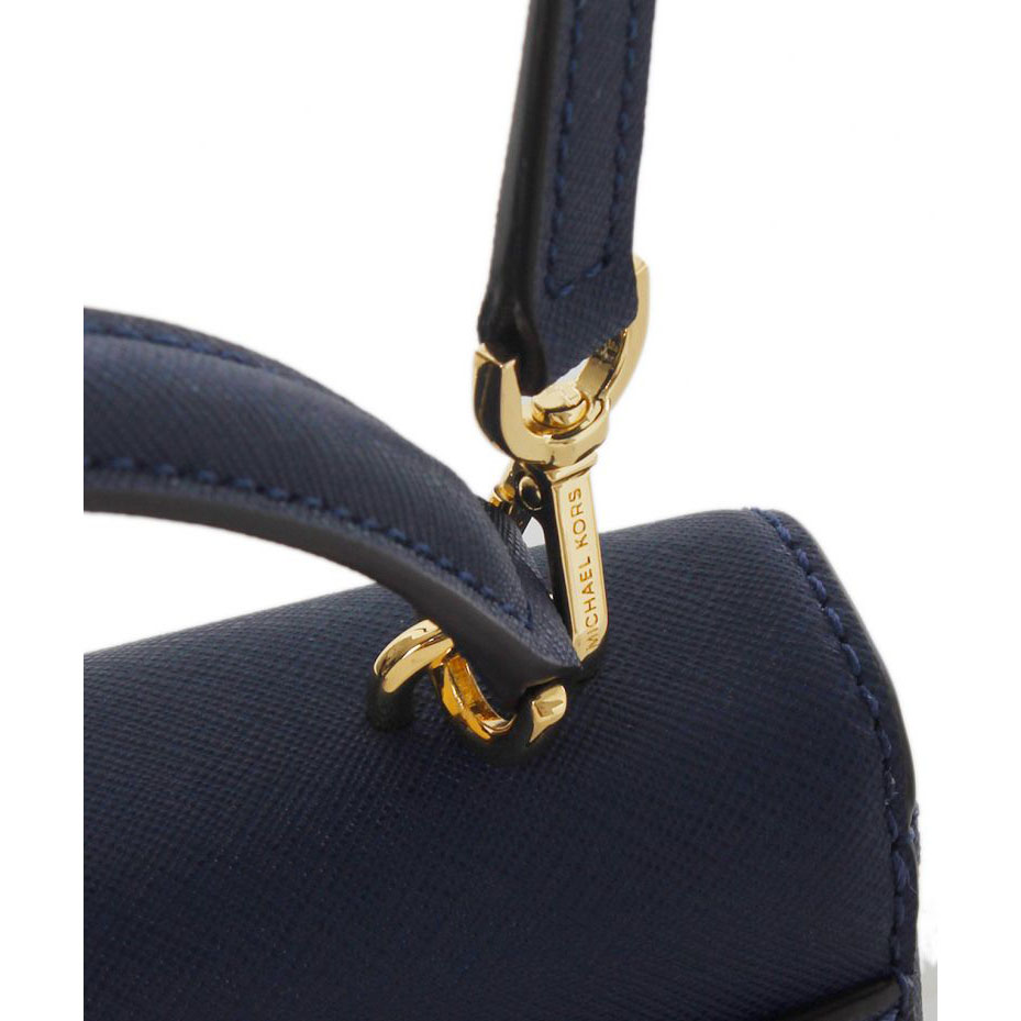 Michael Kors Navy Blue Saffiano Leather Small Ava Top Handle Bag - ShopStyle