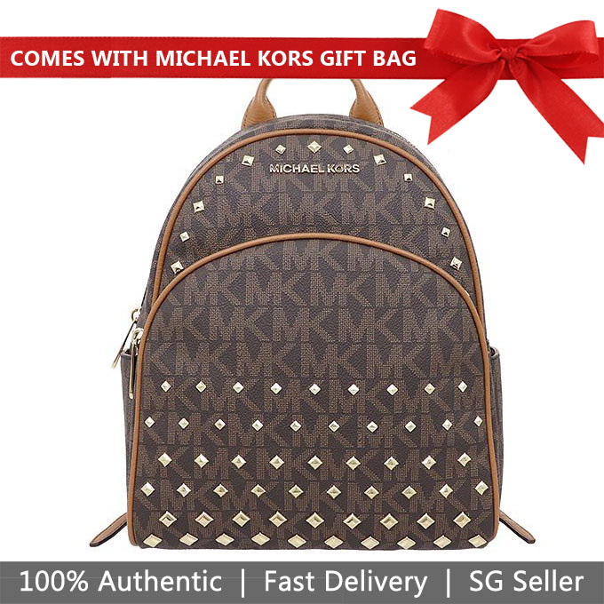 Michael Kors Backpack Abbey Medium Studded Backpack Brown / Acorn # 35T8GAYB6B