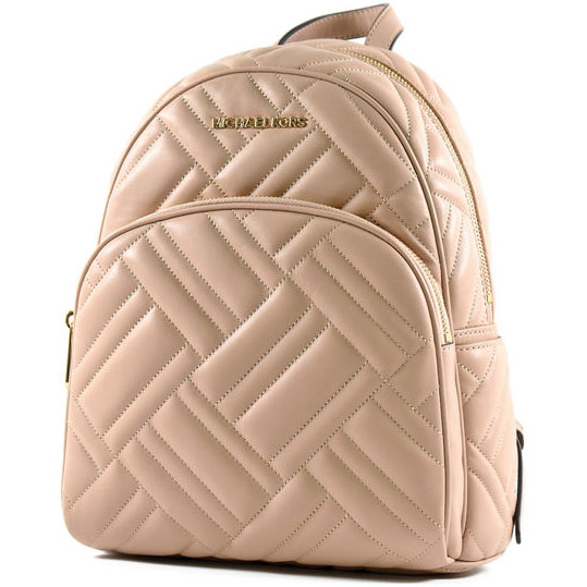 Michael Kors Backpack With Gift Bag Abbey Medium Quilted Leather Backpack Oyster Nude Beige # 35S9GAYB2T