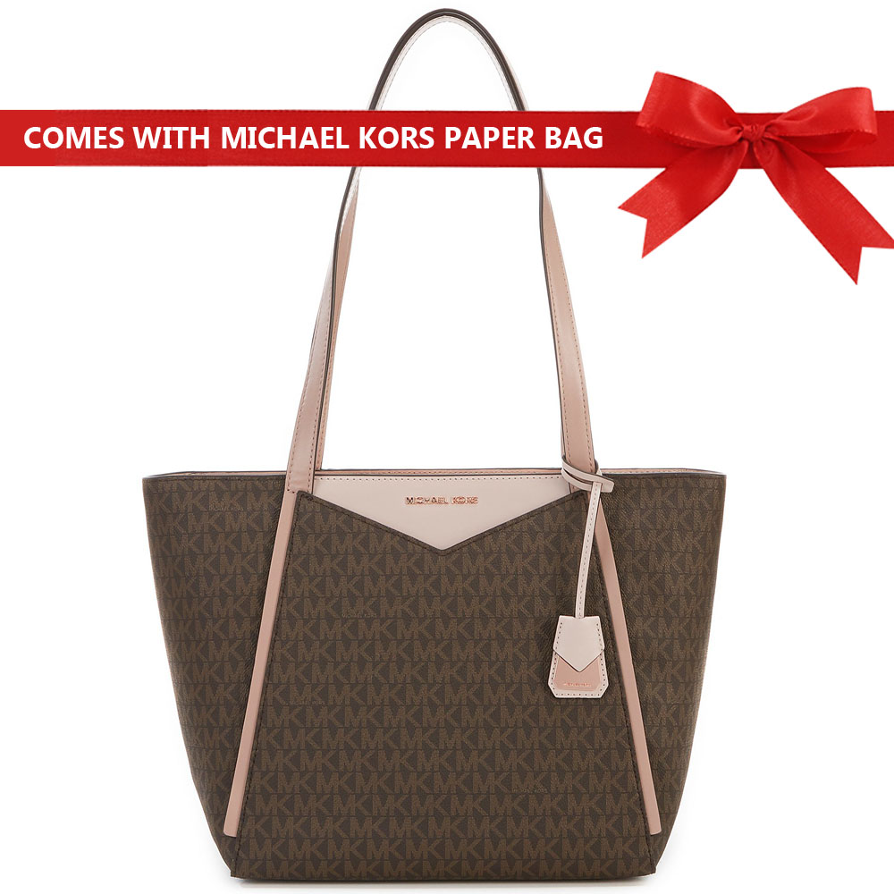 Michael Kors Bag Whitney Small Logo Tote Brown / Soft Pink / Fawn # 30T8TN1T1B