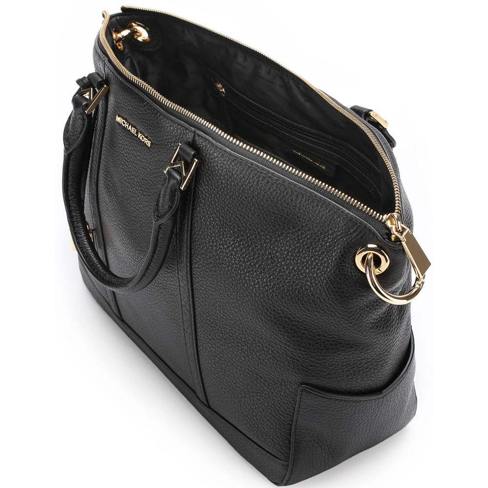 Michael Kors Beckett Large Top Zip Leather Satchel Crossbody Bag Black # 30T7GBUS3L
