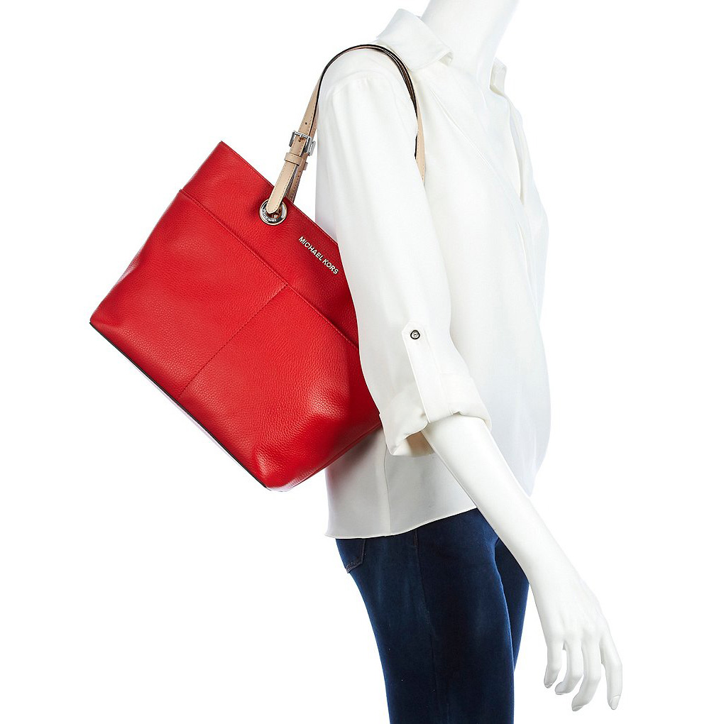 Michael Kors Bedford Top Zip Pocket Leather Tote Bright Red # 30H4SBFT6L