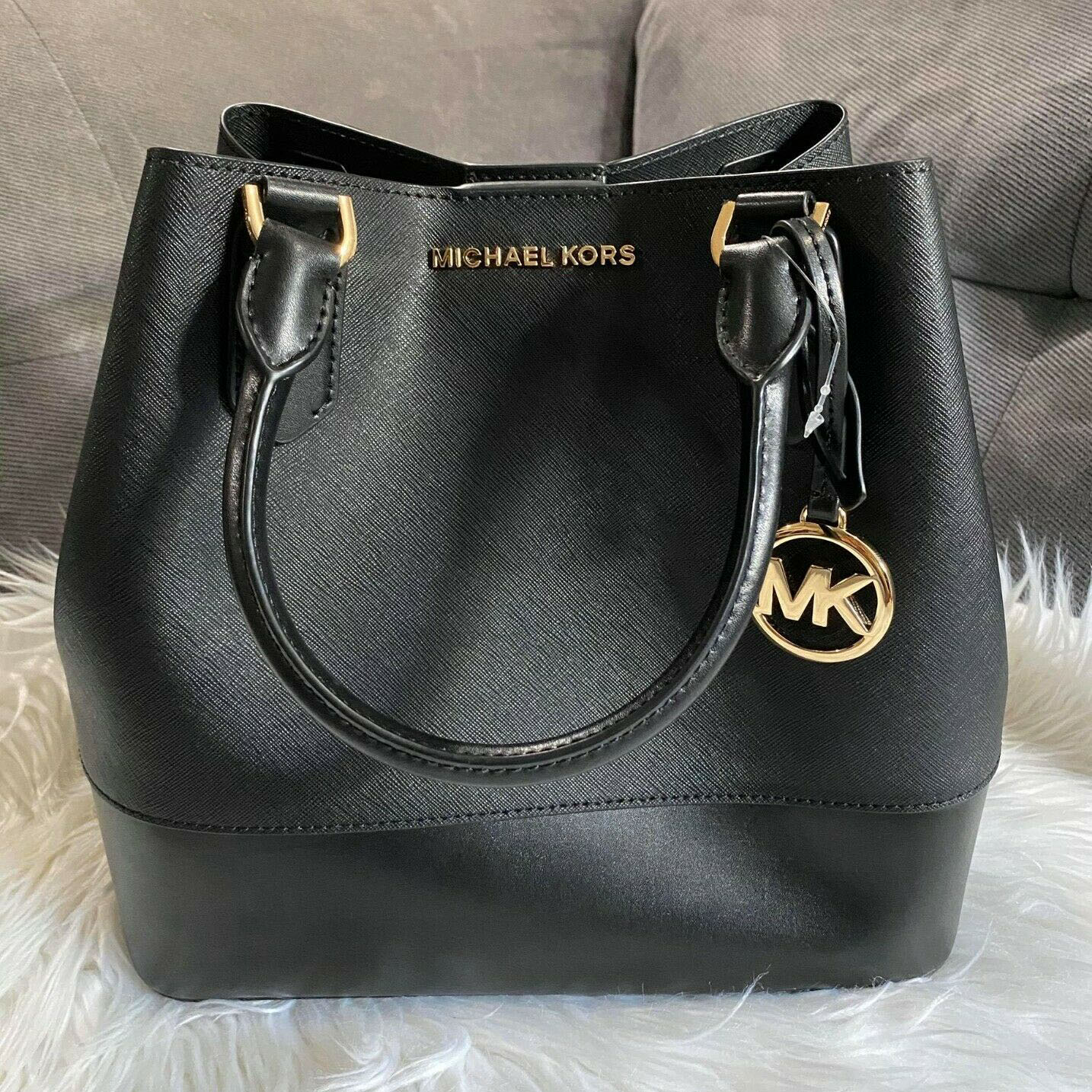 Michael Kors Bucket Bag With Gift Bag Trista Large Grab Bag Tote Crossbody Bag Black # 35H8GT7T3U