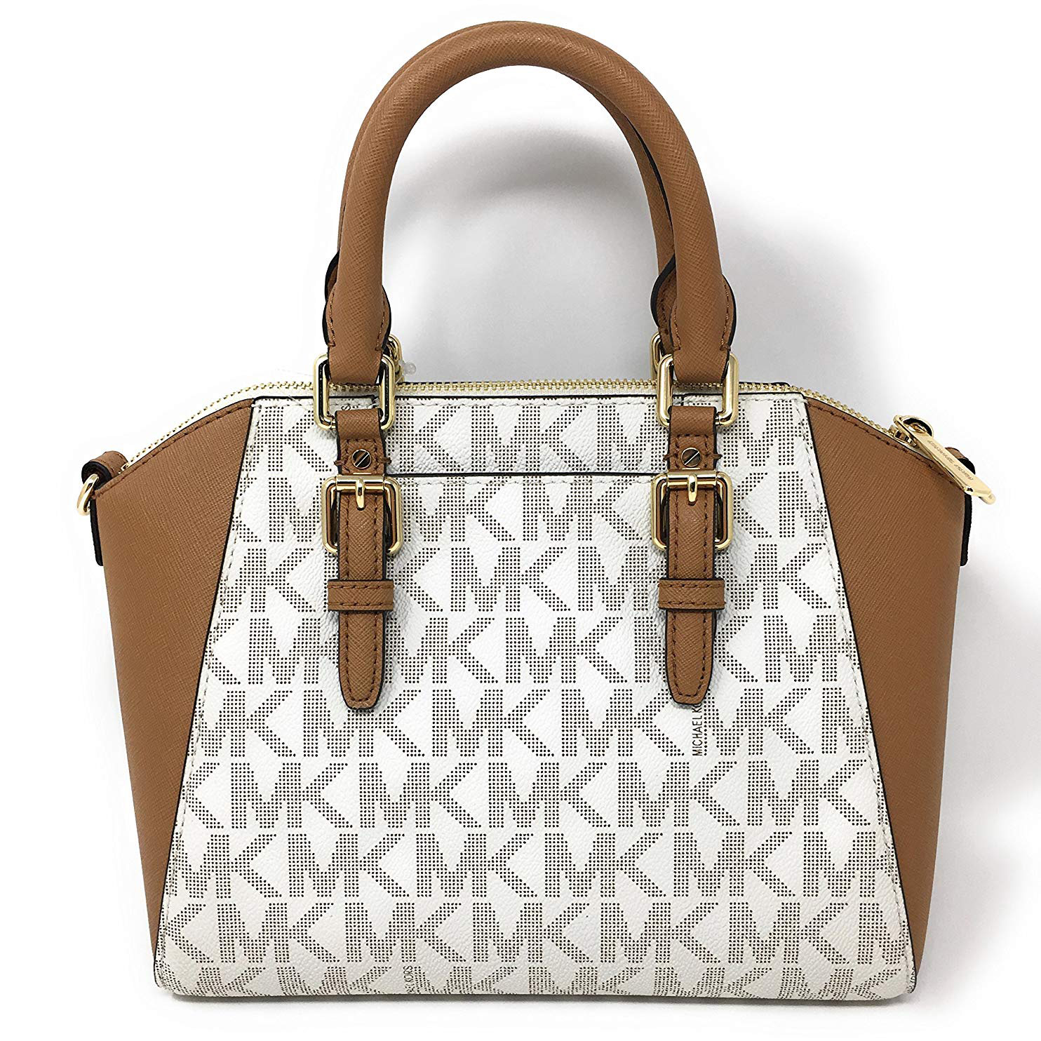 Michael Kors Ciara Medium Messenger Satchel Crossbody Bag Vanilla White / Acorn Brown # 35S7GC6M8B