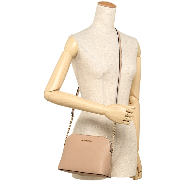 Michael Kors Cindy Large Dome Leather Crossbody Bag Oyster Nude Beige # 32H4GCPC7L