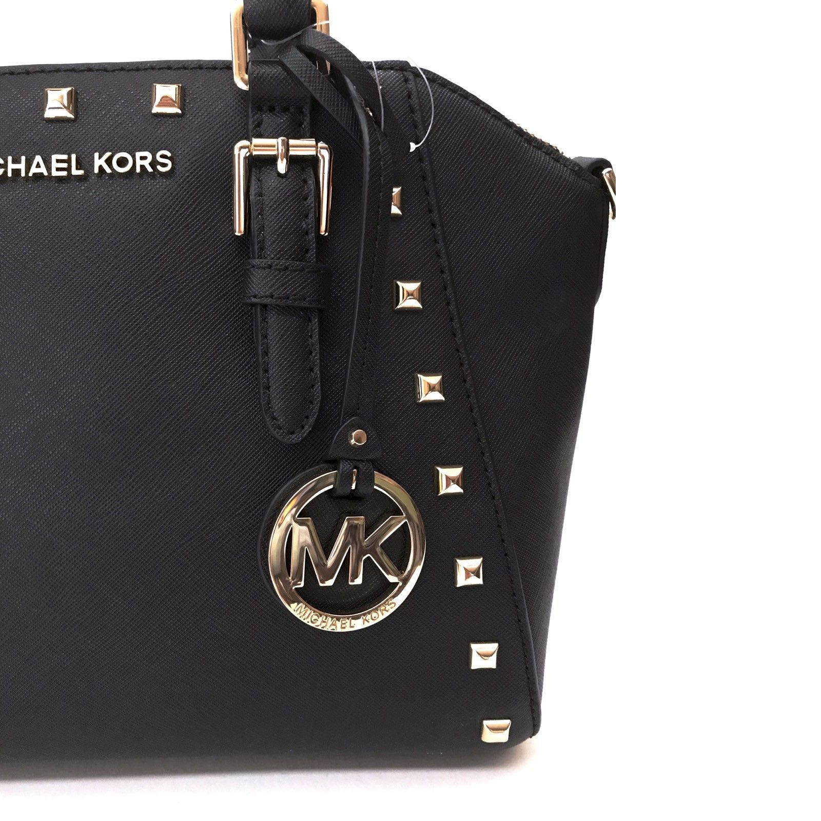 Michael Kors Crossbody Bag Ciara Studded Medium Messenger Satchel Black # 35T8GC6M2L