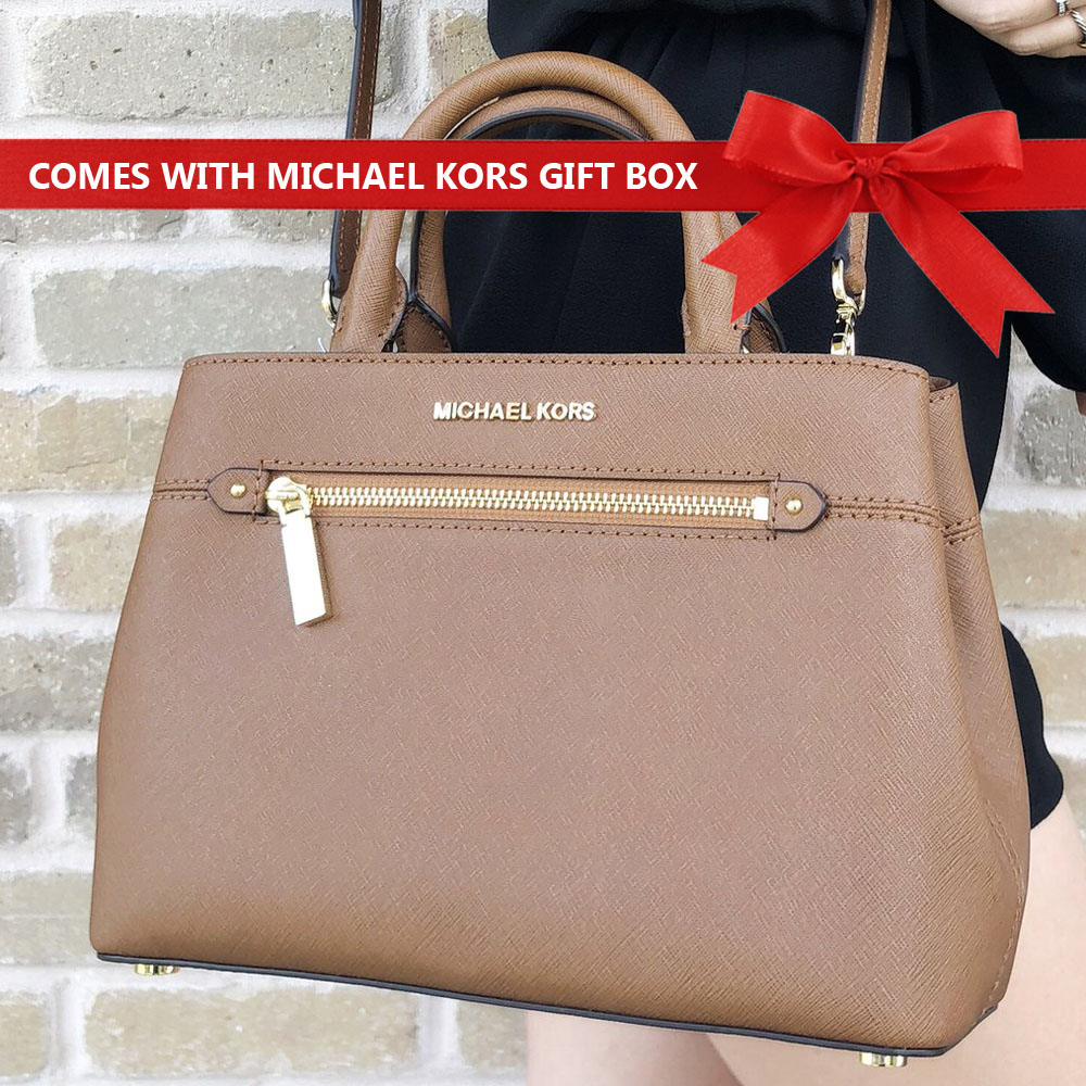 Michael Kors Crossbody Bag Hailee Xs Saffiano Leather Satchel Luggage Brown # 35S8GX2S1L