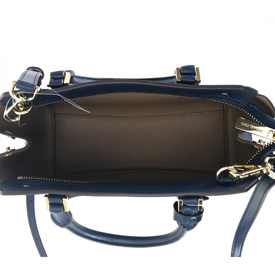 Michael Kors Crossbody Bag Hayes Medium Messenger Leather Satchel Studded Crossbody Bag Navy Dark Blue # 35F8GYEM6T
