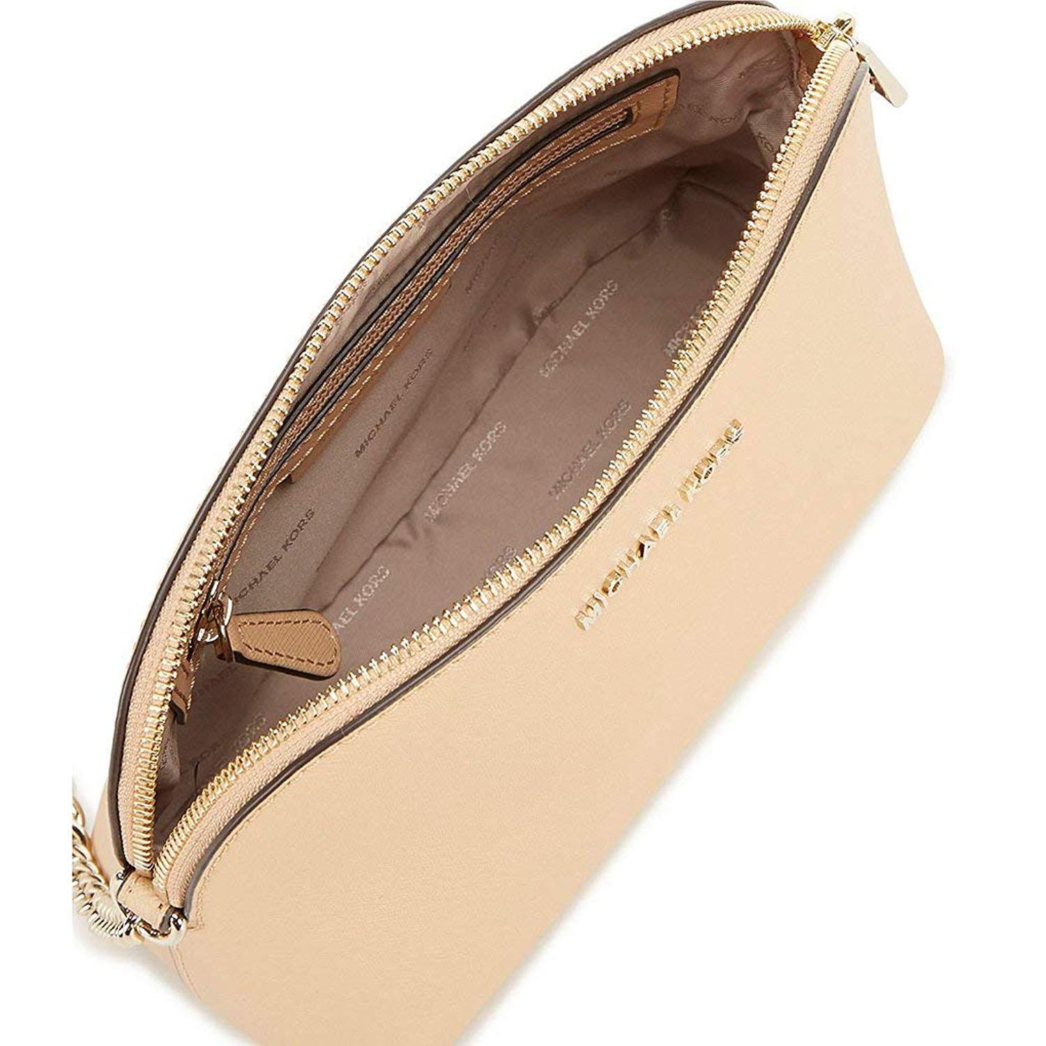 Michael Kors Crossbody Bag In Gift Box Cindy Large Dome Leather Crossbody Butternut Nude Beige # 32T8TF5C9L