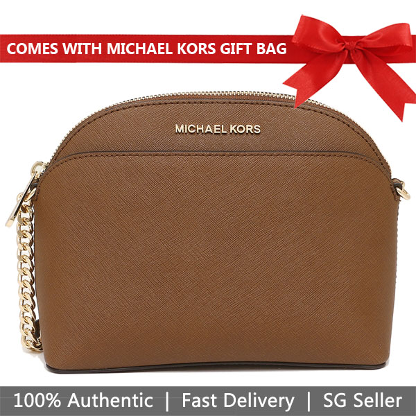 Michael Kors Crossbody Bag With Gift Bag Emmy Medium Dome Crossbody Luggage Brown # 35S9GTVC2L
