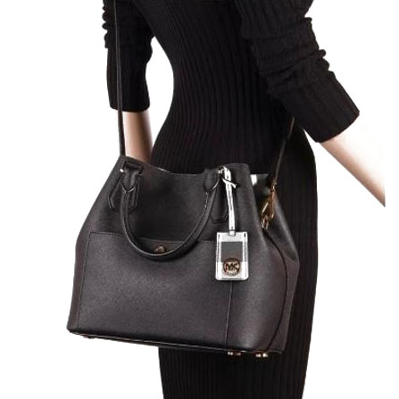 Michael Kors Crossbody Bag With Gift Bag Greenwich Large Leather Grab Bag Bucket Bag Black # 35T8GGRT3T