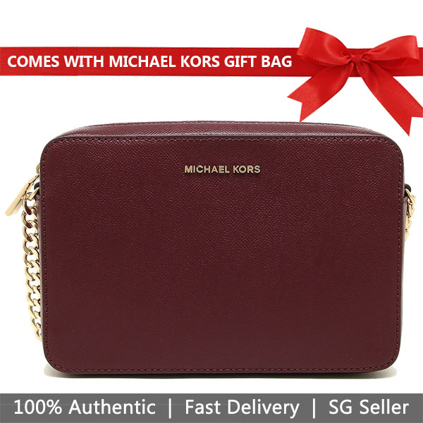 Michael Kors Crossbody Bag With Gift Bag Jet Set Large Crossbody Oxblood Dark Red / Gold # 32S4GTVC3L