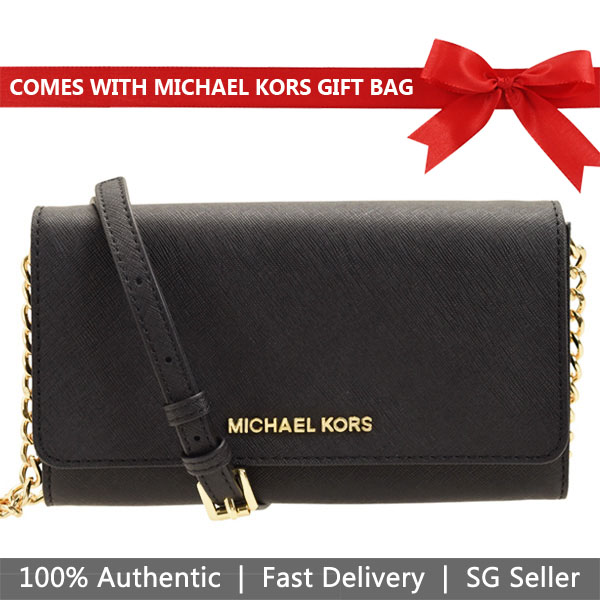 Michael Kors Crossbody Bag With Gift Bag Jet Set Travel Large Phone Crossbody Black # 35S8GTVC3L