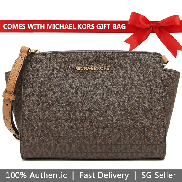 Michael Kors Crossbody Bag With Gift Bag Selma Medium Messenger Brown Acorn # 35H8GLMM2B
