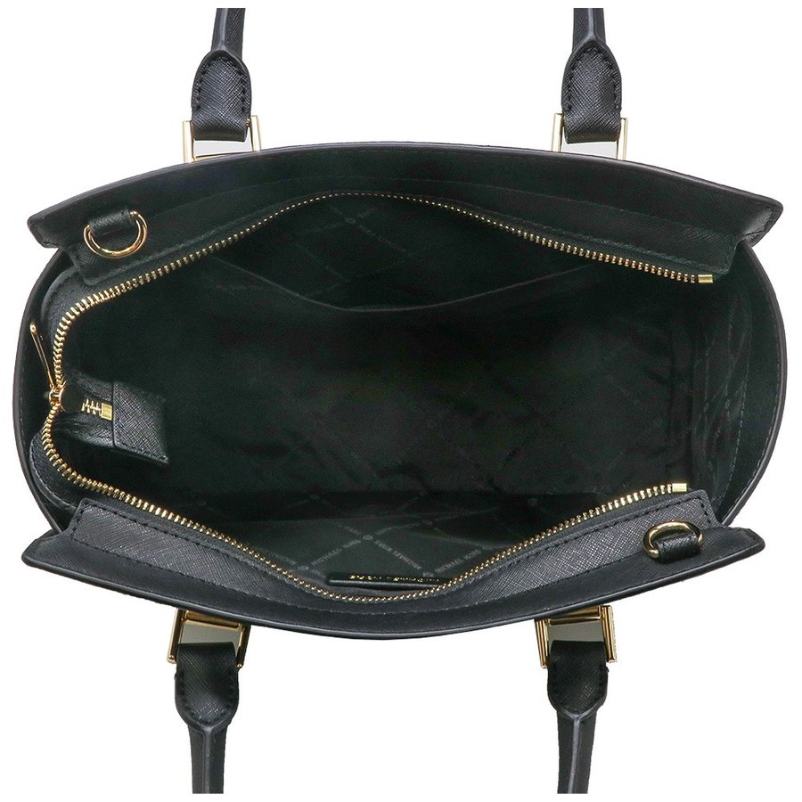 Michael Kors Selma Medium Top Zip Saffiano Leather Satchel Crossbody Bag Black # 35H8GLMS2L