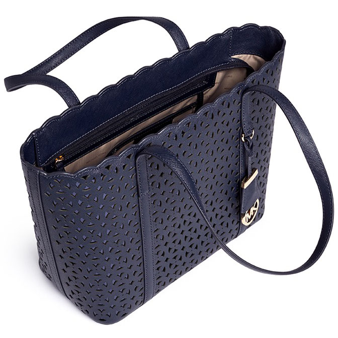Michael Kors Desi Leather Small Travel Tote Shoulder Bag Admiral Blue # 30H6GDFT1T