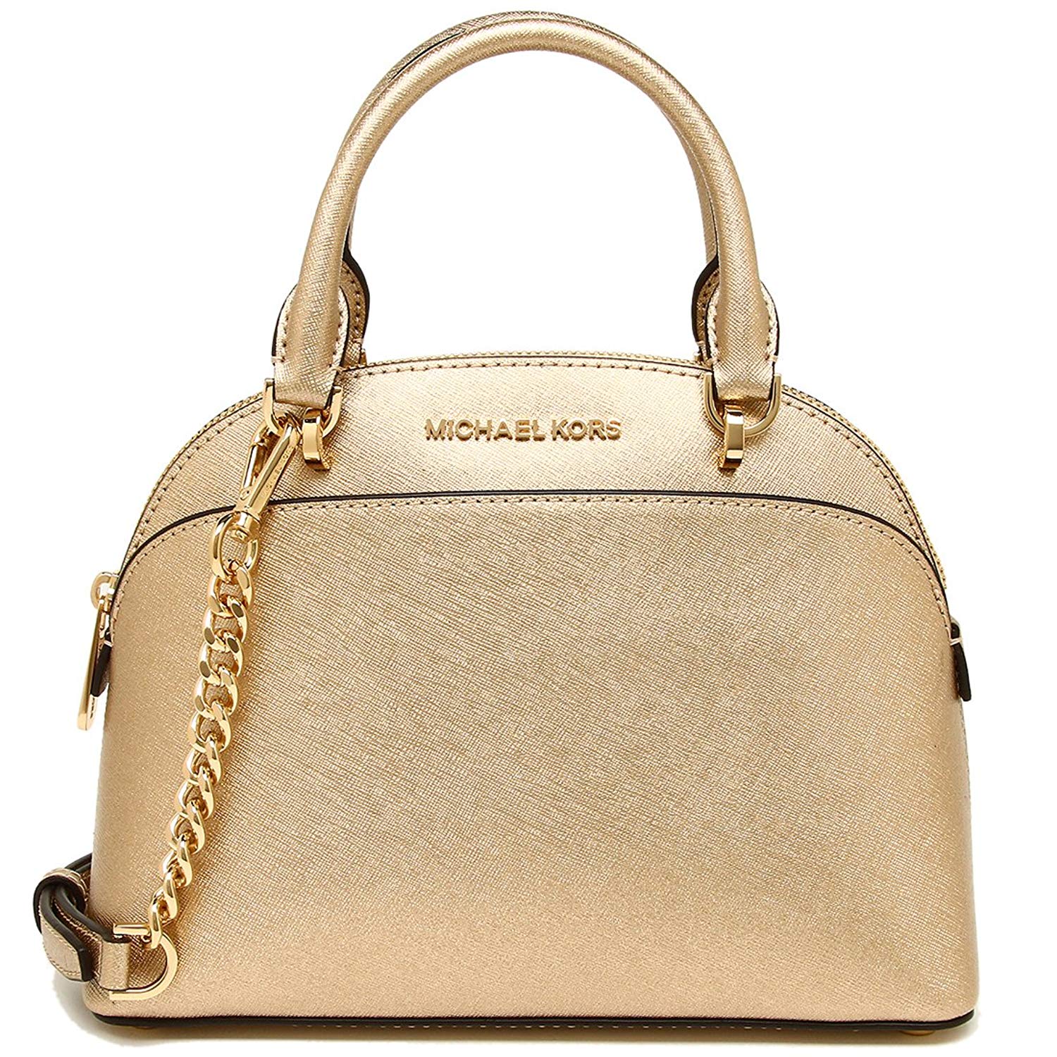 Michael Kors Emmy Small Dome Leather Satchel Crossbody Bag Gold # 35H7MY3S1M