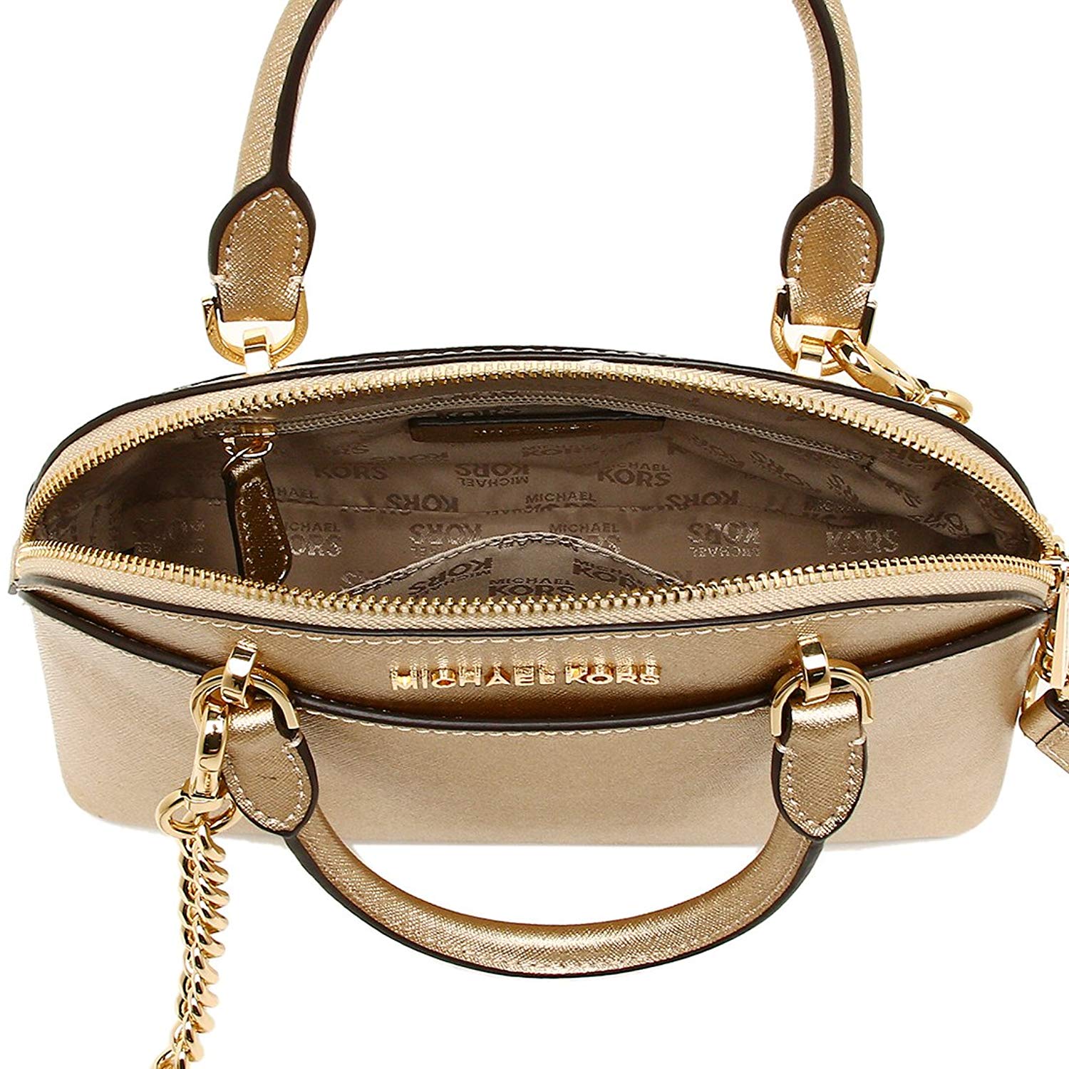 SpreeSuki - Michael Kors Emmy Small Dome Leather Satchel Crossbody Bag Gold  # 35H7MY3S1M