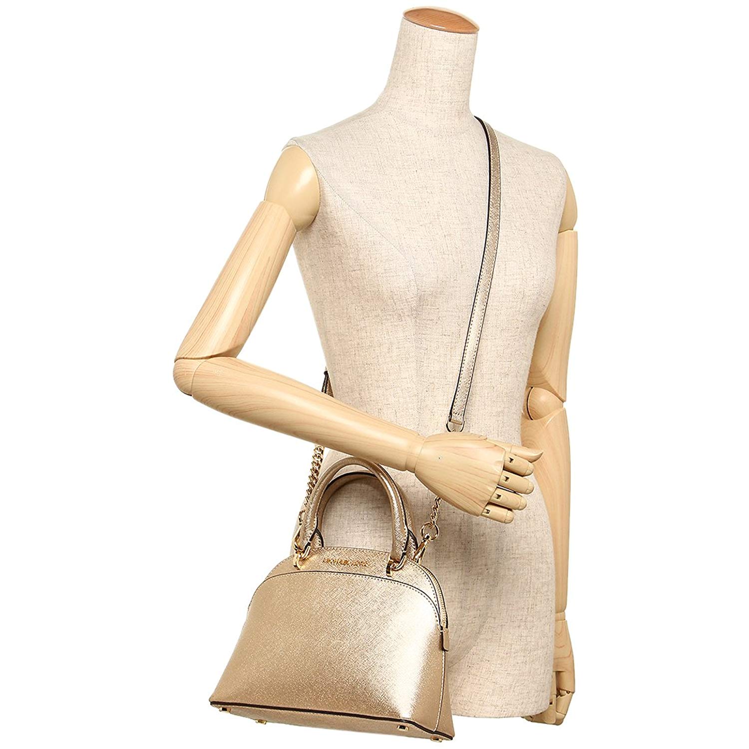 Michael Kors Emmy Small Dome Leather Satchel Crossbody Bag Gold # 35H7MY3S1M